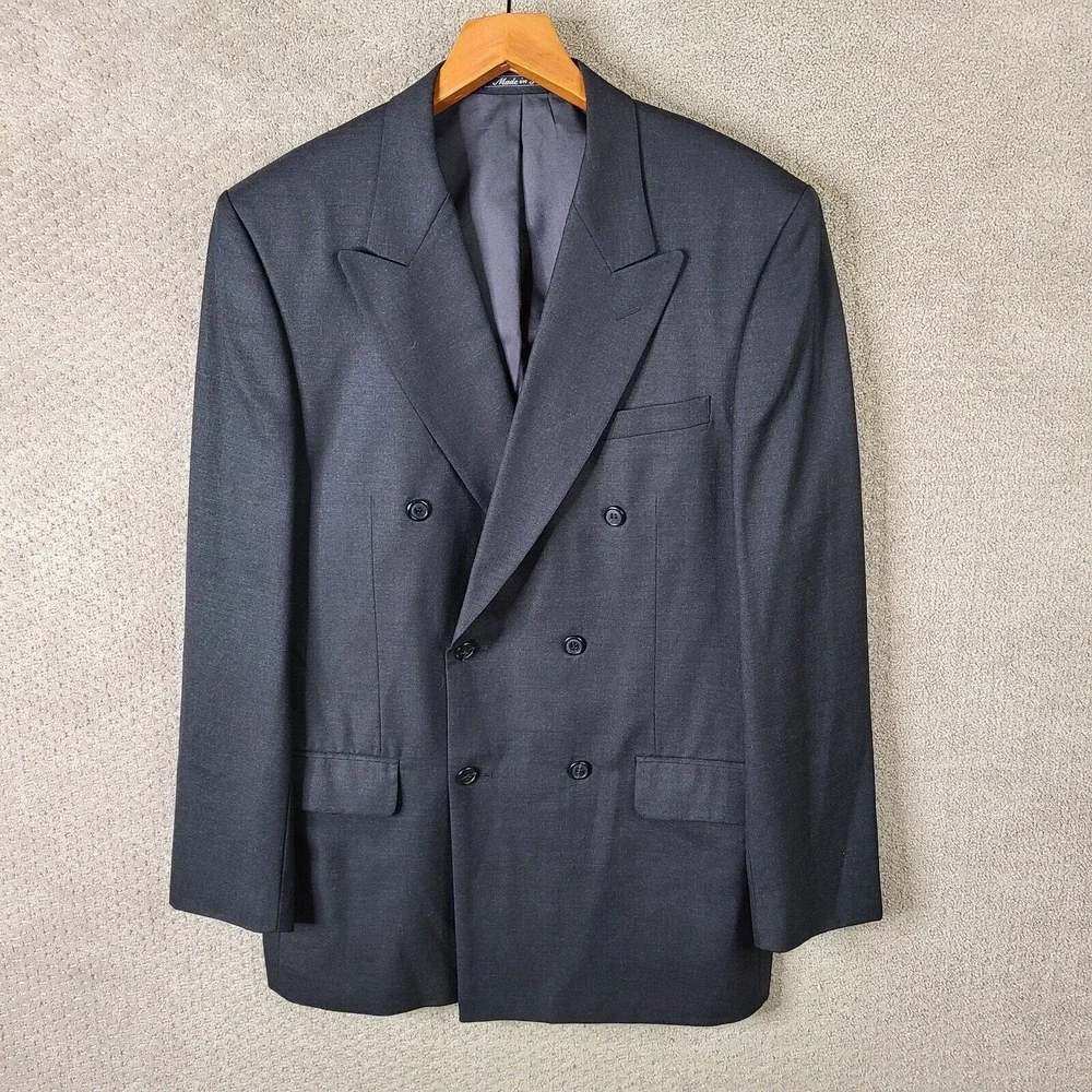 Joseph & Feiss International Jacket Men 42L Gray Blazer Wool Double Breasted